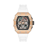 Lee Cooper,Men's Multifunction Watch Analog, Rose Gold Dial White Silicone Strap,LC07810.452