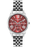 Lee Cooper Women's Watch Red Dial With Silver Metal Band, LC07811.390