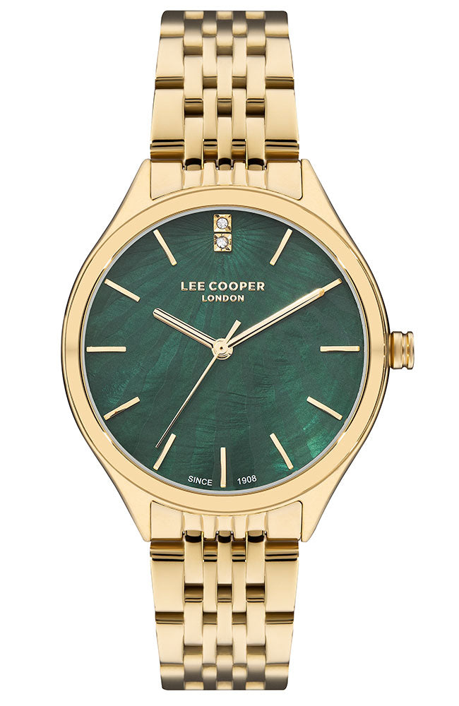 Lee Cooper Women's Watch Analog, Green Dial Gold Metal Band, LC07821.170 