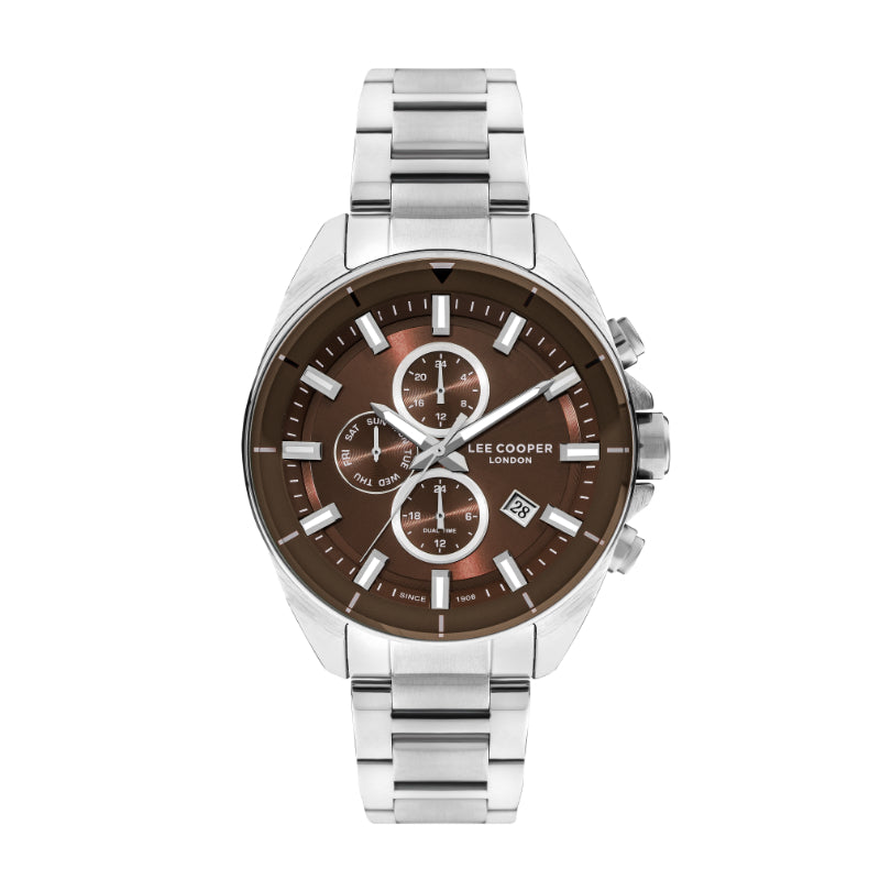 Lee Cooper Men's Multifunction Watch Analog, Brown Dial Silver Metal Strap, LC07830.340 