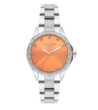 Lee Cooper Women's Watch Analog, Orange Dial Silver Metal Band, LC07840.380