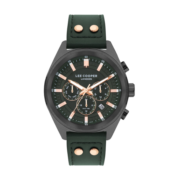 Lee Cooper Men's Multifunction Watch Analog, Green Dial Green Leather Strap, LC07842.077 