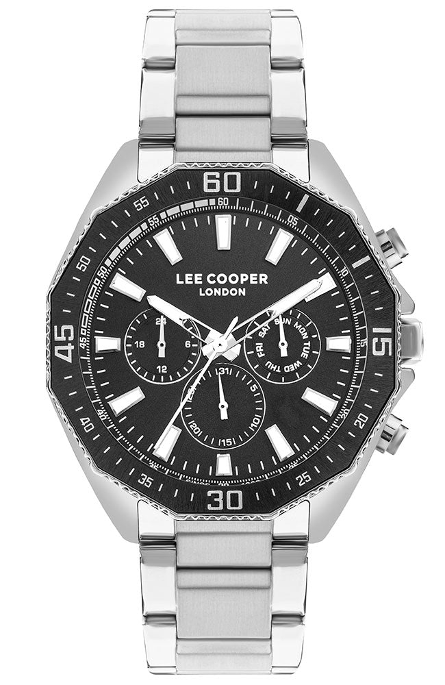 Lee Cooper Men's Multifunction Watch Analog, Black Dial Silver Metal Band, LC07847.350 