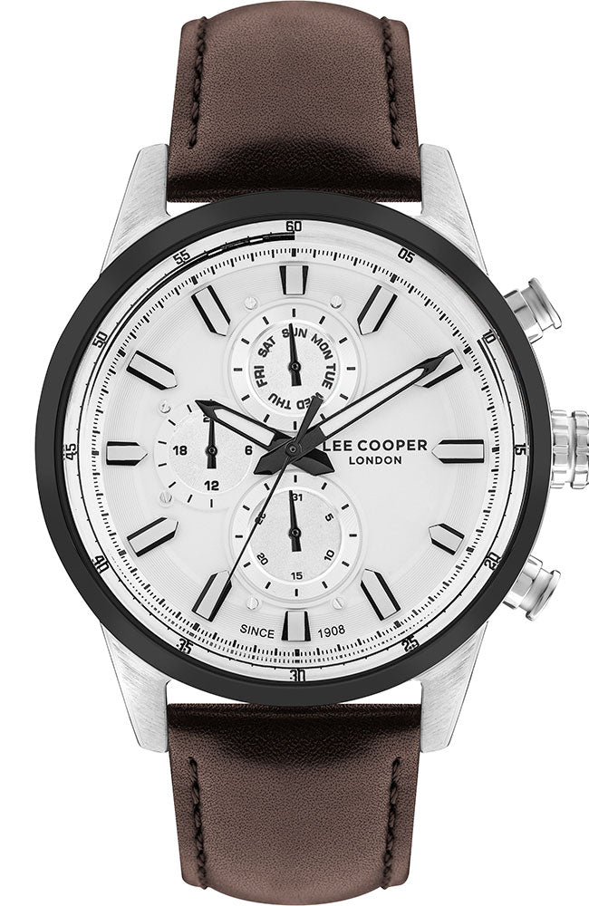 Lee Cooper Men's Multifunction Watch Analog, White Dial Brown Leather Strap, LC07855.334