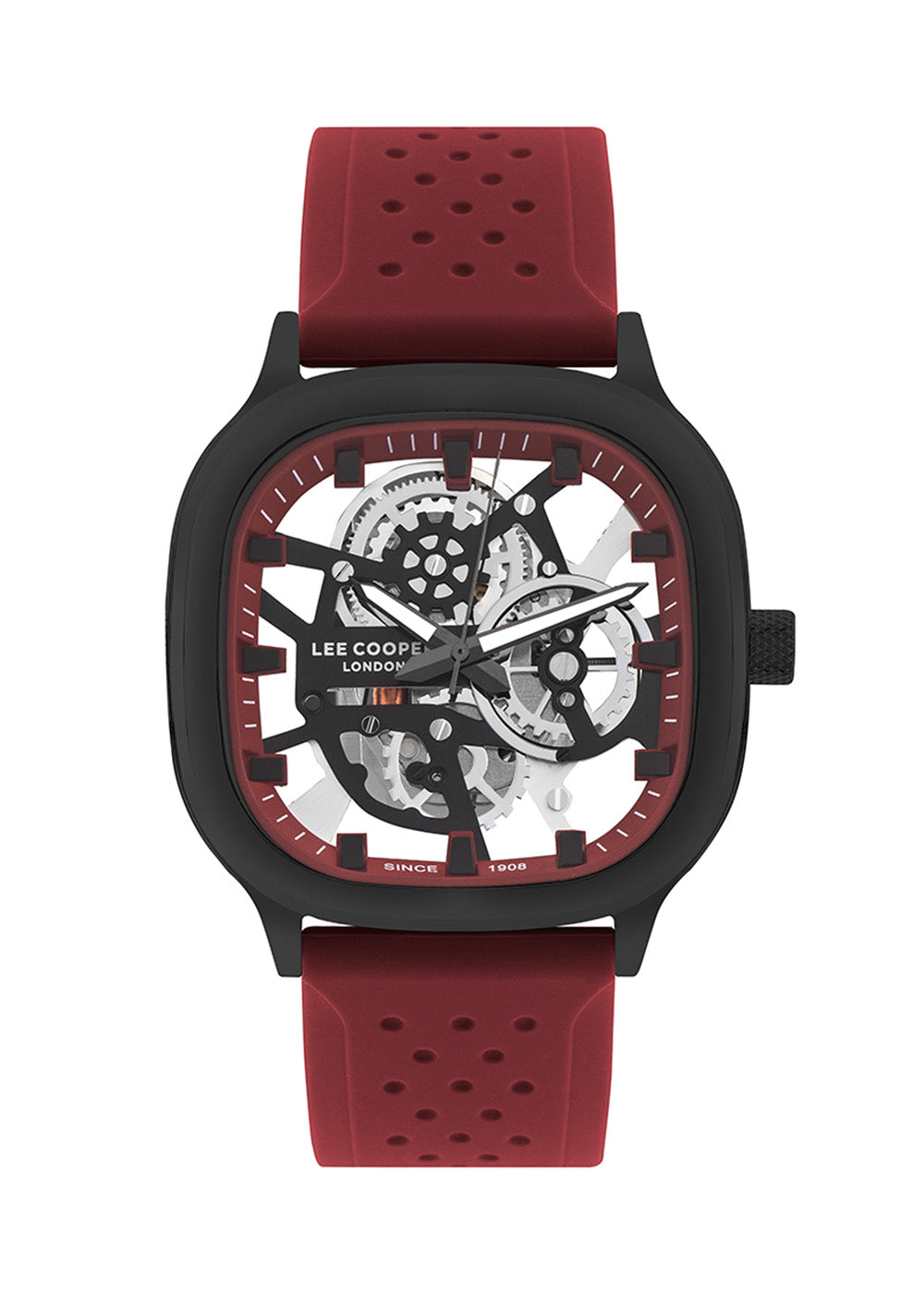 Lee Cooper Men's Analog Watch with Black Dial and Red Silicone Band, LC07973.658