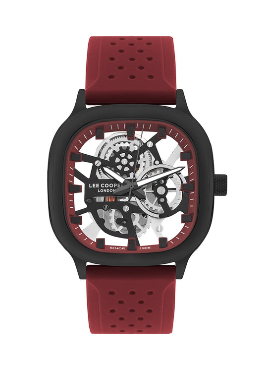 Lee Cooper Men's Analog Watch with Black Dial and Red Silicone Band, LC07973.658
