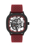 Lee Cooper Men's Analog Watch with Black Dial and Red Silicone Band, LC07973.658