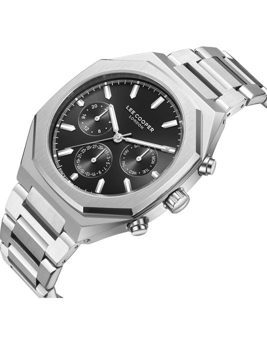 Lee Cooper Men's Multifunction Watch with Black Dial and Stainless Steel Band, LC08045.350