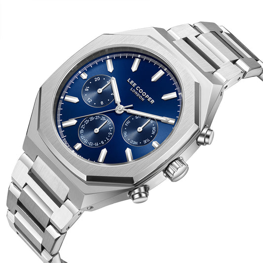 Lee Cooper Men's Multifunction Watch with Dark Blue Dial and Stainless Steel Band, LC08045.390