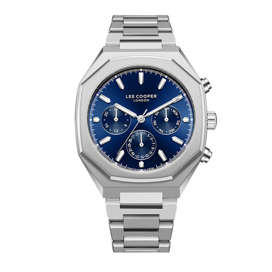 Lee Cooper Men's Multifunction Watch with Dark Blue Dial and Stainless Steel Band, LC08045.390