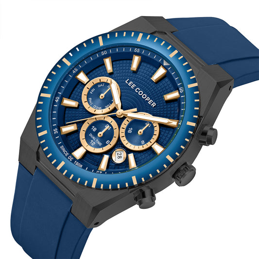 Lee Cooper Men's Multifunction Watch with Dark Blue Dial and Dark Blue Silicone Band, LC08088.999