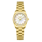 Lee Cooper Women's Analog Watch with White Mother Of Pearl Dial and Gold Stainless Steel Band, LC08155.120
