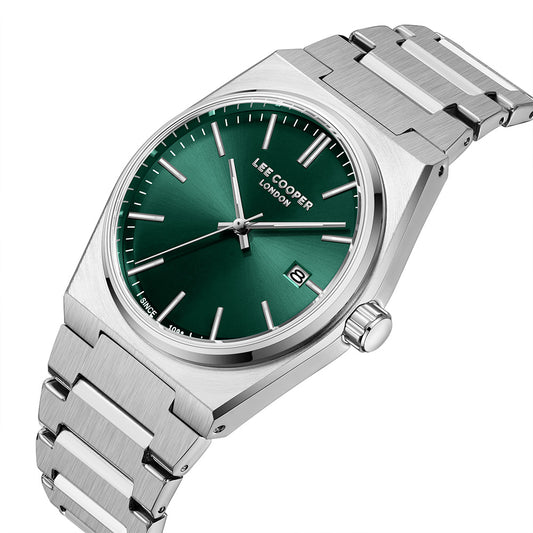 Lee Cooper Men's Date Analog Watch with Dark Green Dial and Stainless Steel Band, LC08196.370