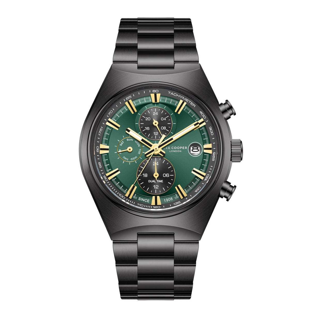 Lee Cooper Men's  Multifunction Watch Dark Green Dial With Silver Metal Band,LC08214.070