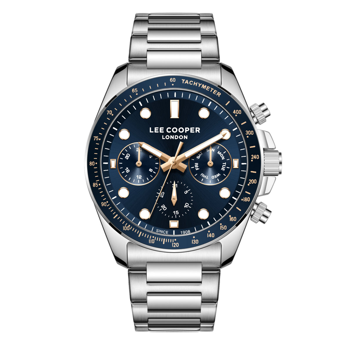 Lee Cooper Men's  Multifunction Watch Grey Dial With Silver Metal Band,LC08215.360