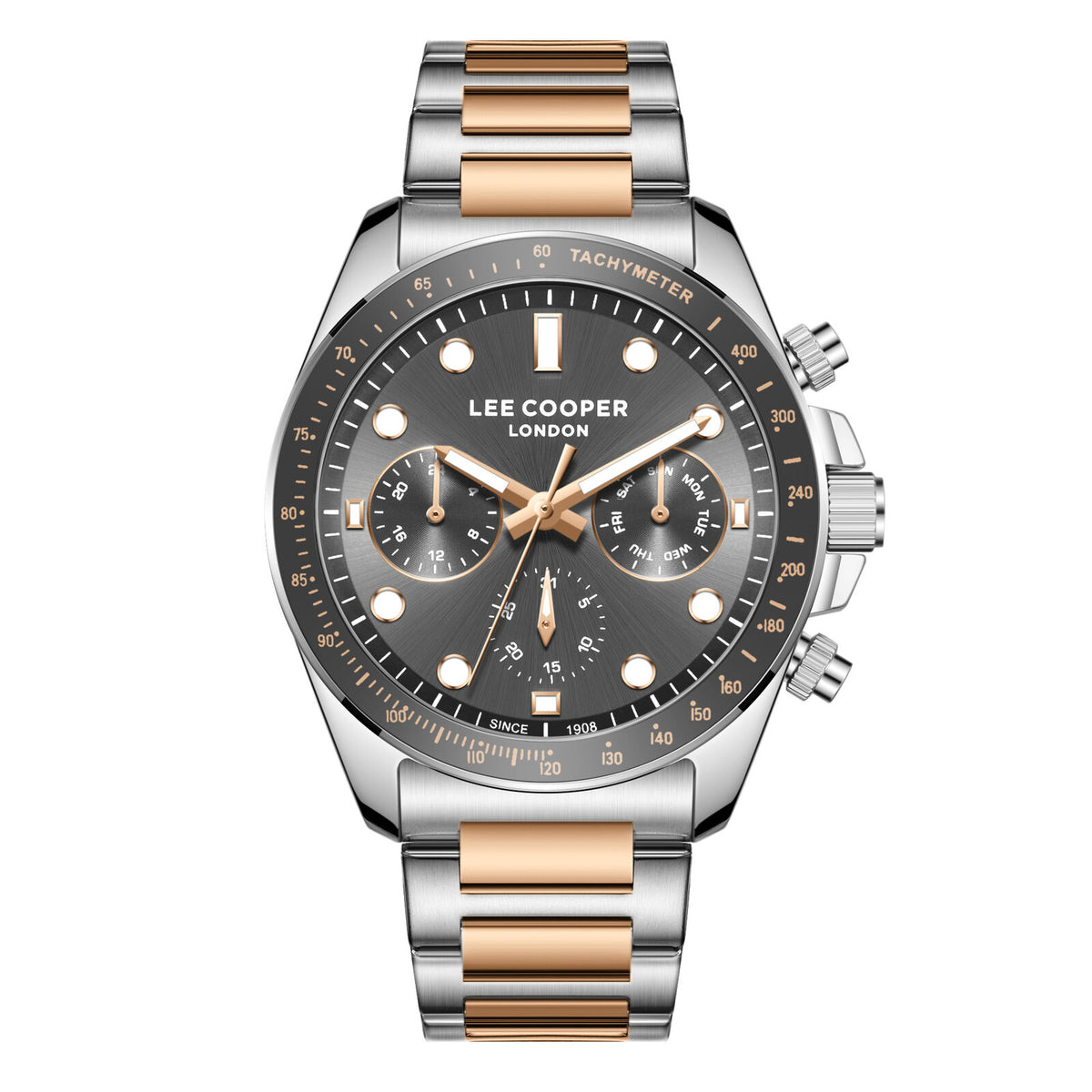 Lee Cooper Men's  Multifunction Watch Grey  Dial With Two Toned Rose Gold And Silver Metal Band,LC08215.560