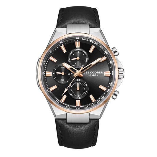 Lee Cooper Men's Multifunction Watch with Black Dial and Black Leather Band, LC08223.551