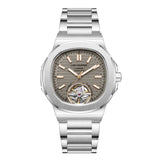 Lee Cooper Men's Automatic Skeleton Watch Beige Dial With Silver Metal Band,LC08227.360