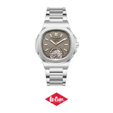 Lee Cooper Men's Automatic Skeleton Watch Beige Dial With Silver Metal Band,LC08227.360