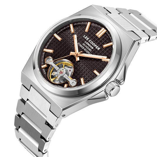Lee Cooper Men's Automatic Watch with Dark Brown Dial and Stainless Steel Band, LC08229.340
