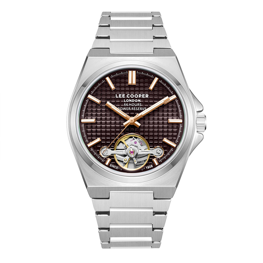Lee Cooper Men's Automatic Watch with Dark Brown Dial and Stainless Steel Band, LC08229.340