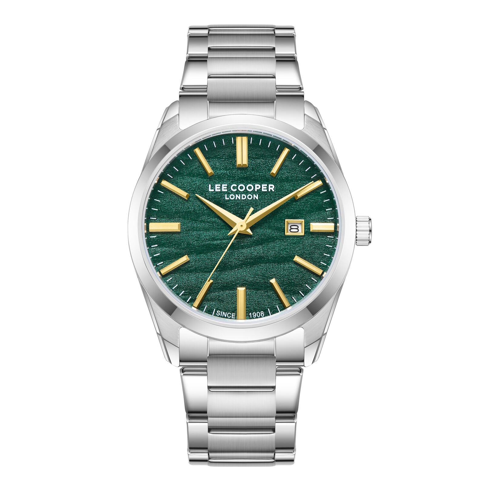 Lee Cooper Men's Analog Watch Dark Green Dial With Silver Metal Band,LC08231.370