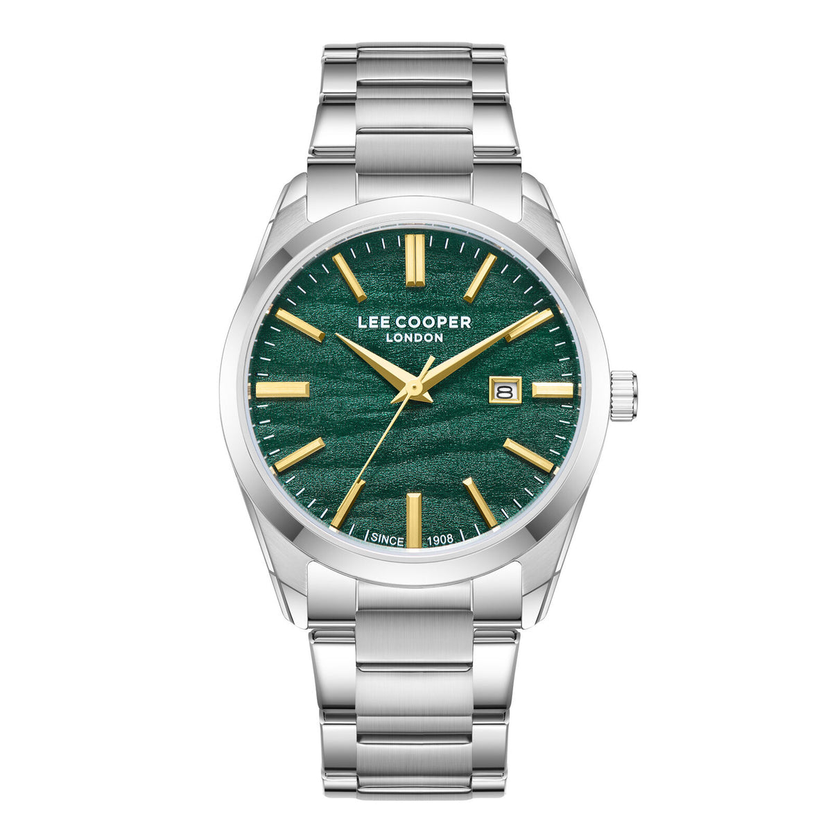 Lee Cooper Men's Analog Watch Dark Green Dial With Silver Metal Band,LC08231.370
