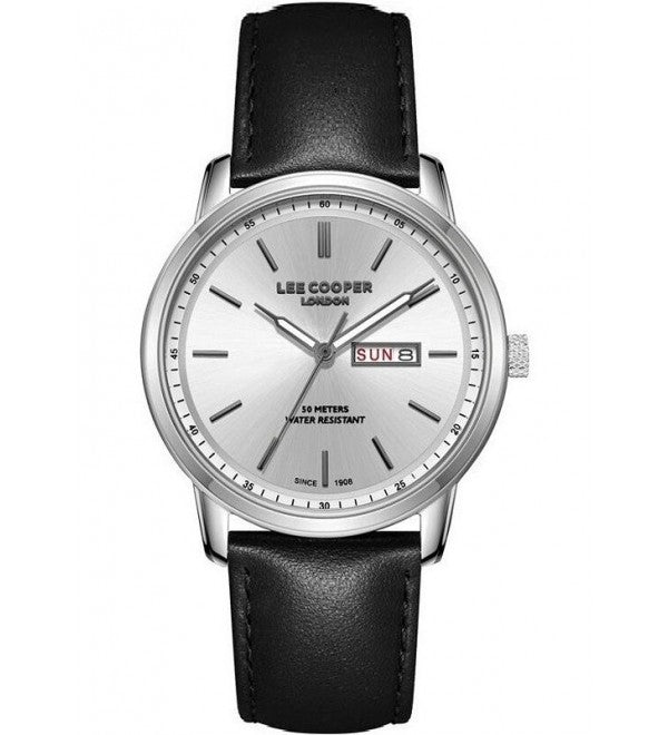 Lee Cooper Men's  Analog Watch Silver Dial With Black Leather Strap,LC08235.331