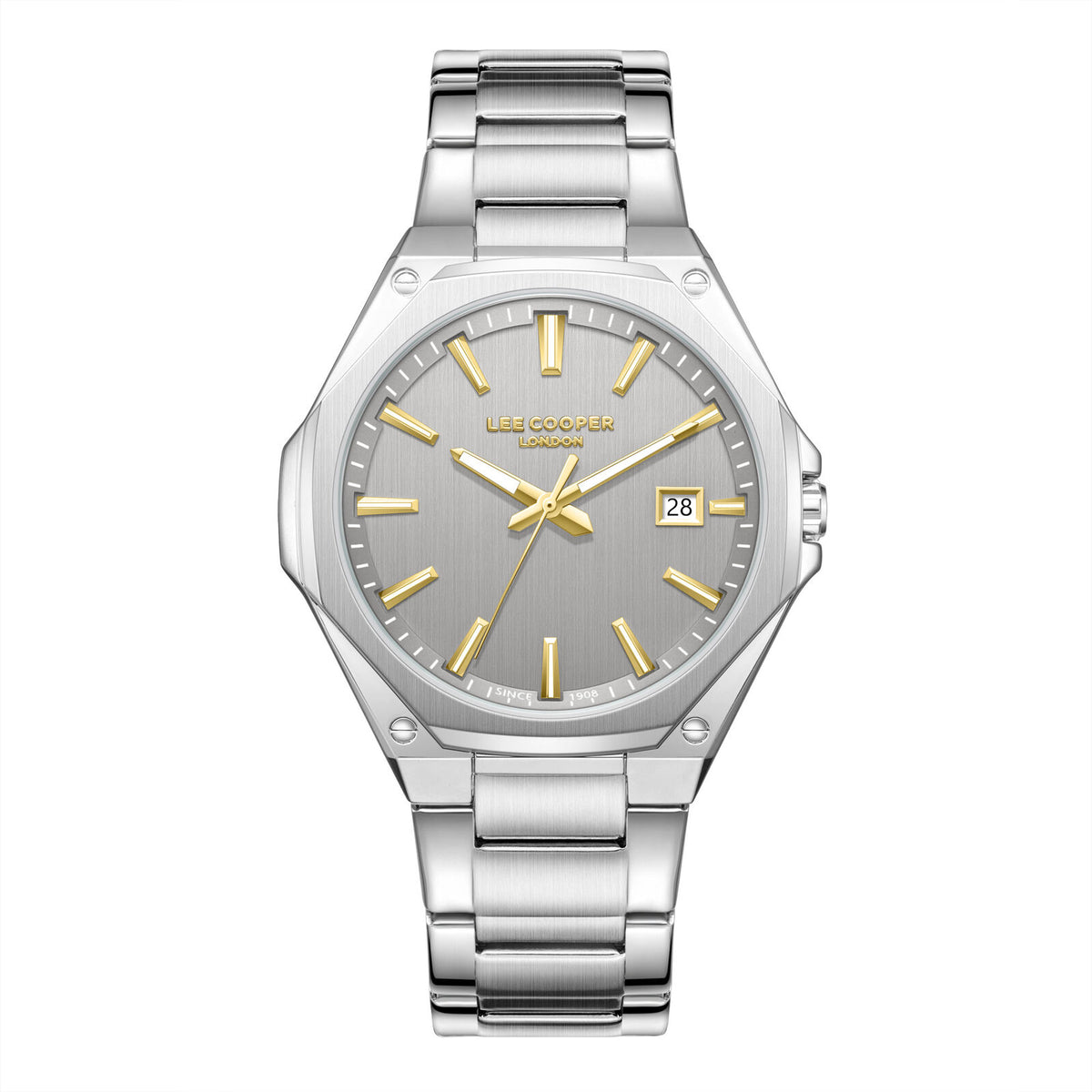 Lee Cooper Men's  Analog Watch Beige Dial With Silver Metal Band,LC08252.360