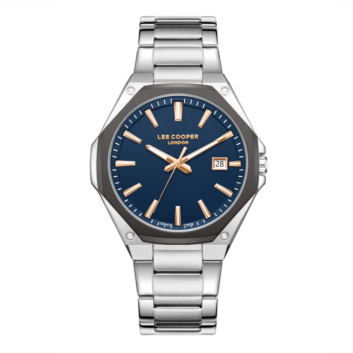 Lee Cooper Men's  Analog Watch Dark Blue Dial With Silver Metal Band, LC08252.690
