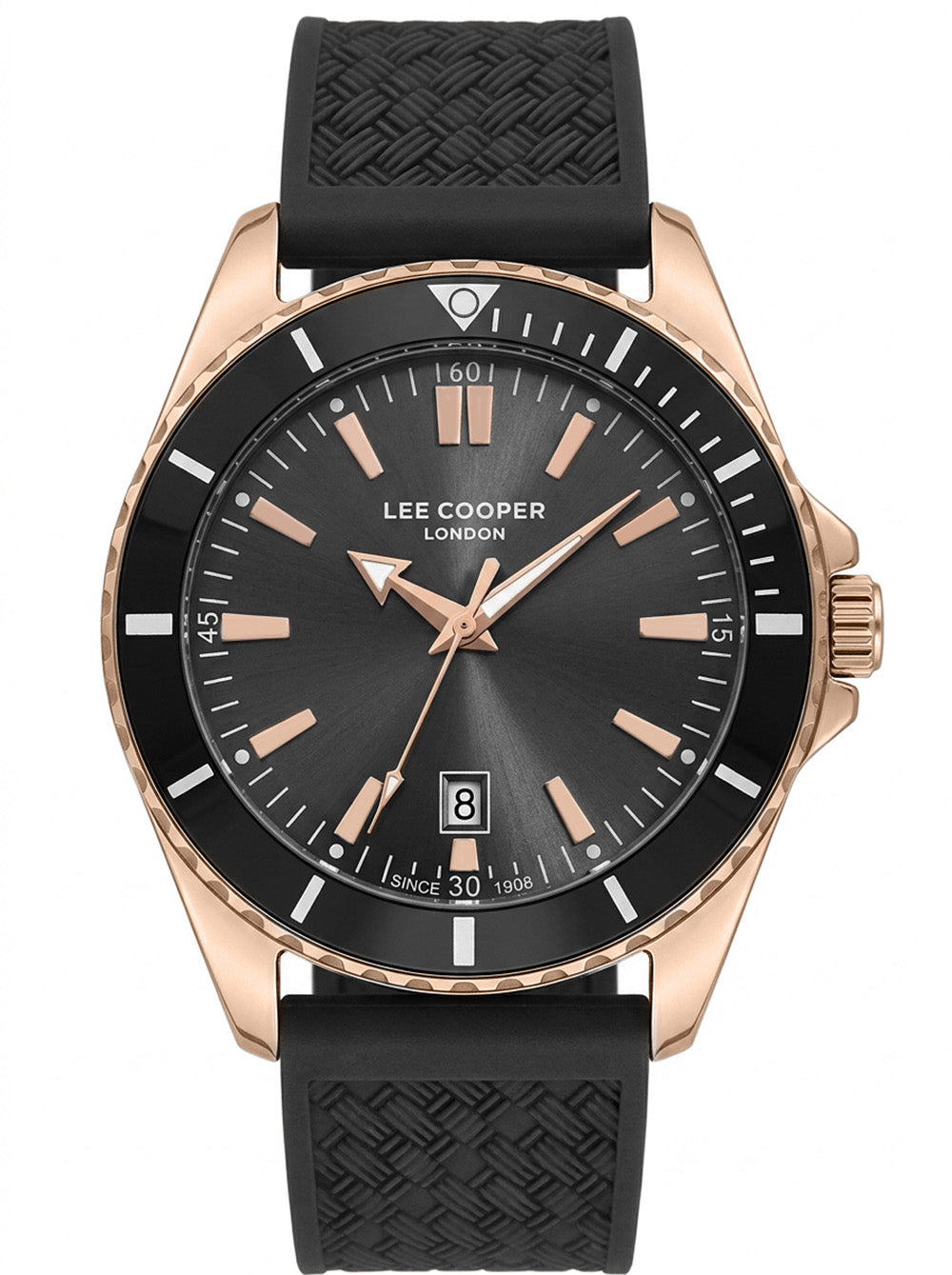 Lee Cooper Men's Date Analog Watch with Black Dial and Black Silicone Band, LC08257.451