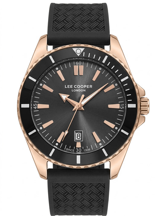 Lee Cooper Men's Date Analog Watch with Black Dial and Black Silicone Band, LC08257.451