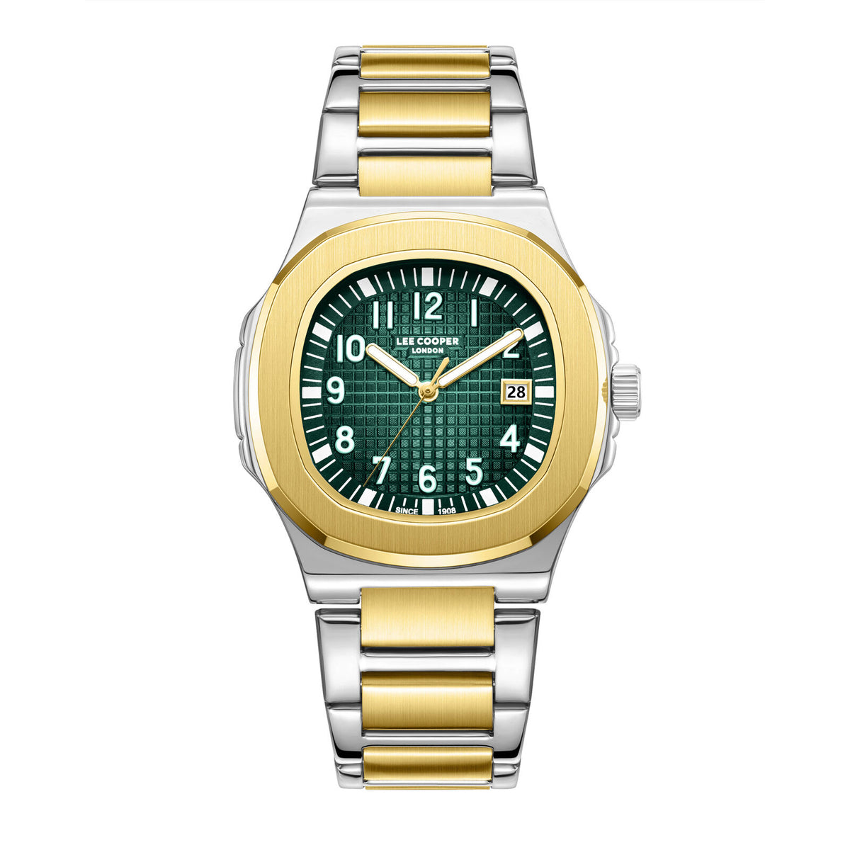 Lee Cooper Men's Analog Watch Dark Green Dial With Two Toned Silver and Gold Band,LC08259.270