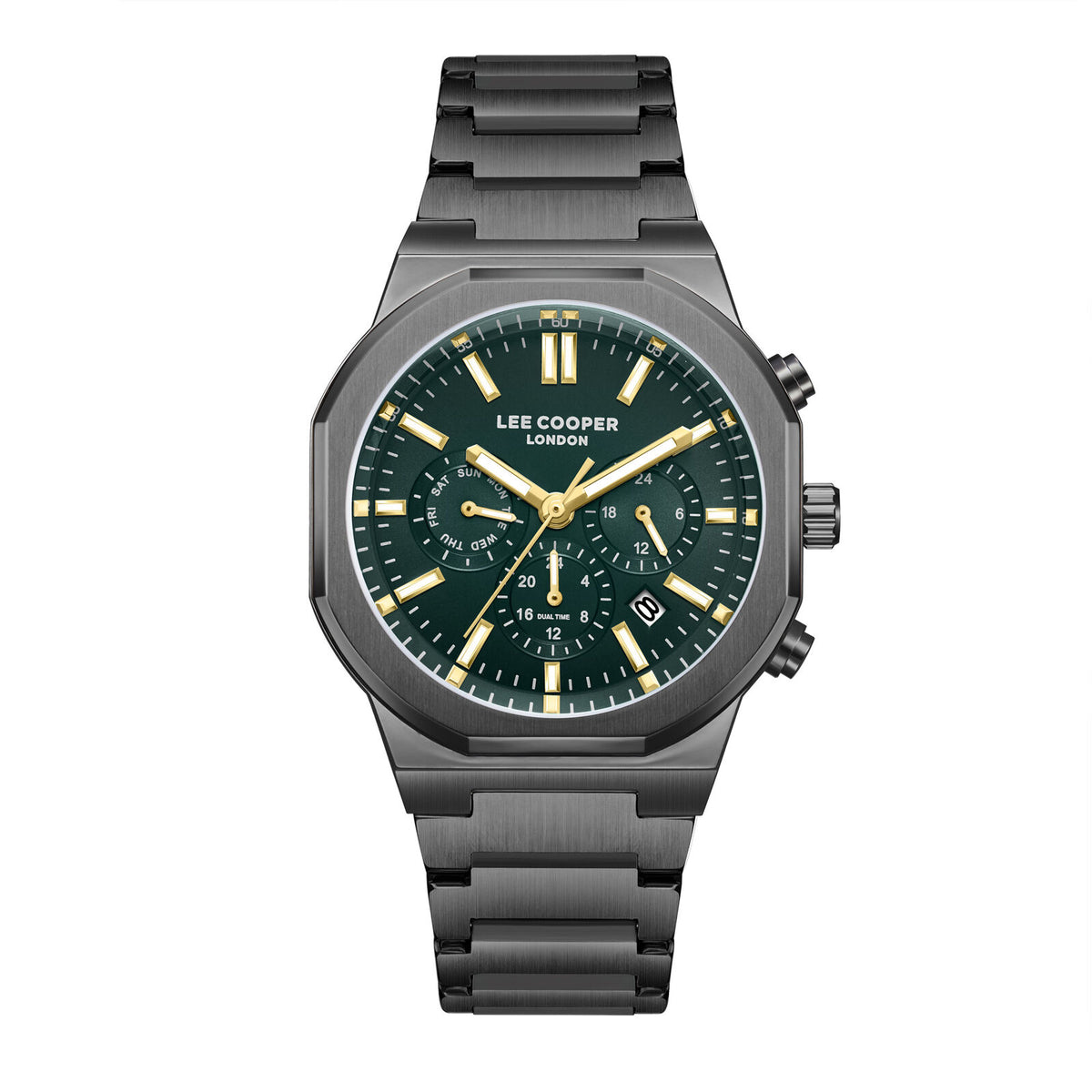 Lee Cooper Men's  Multifunction Watch Dark Green Dial With Gun Metal Band,LC08263.070