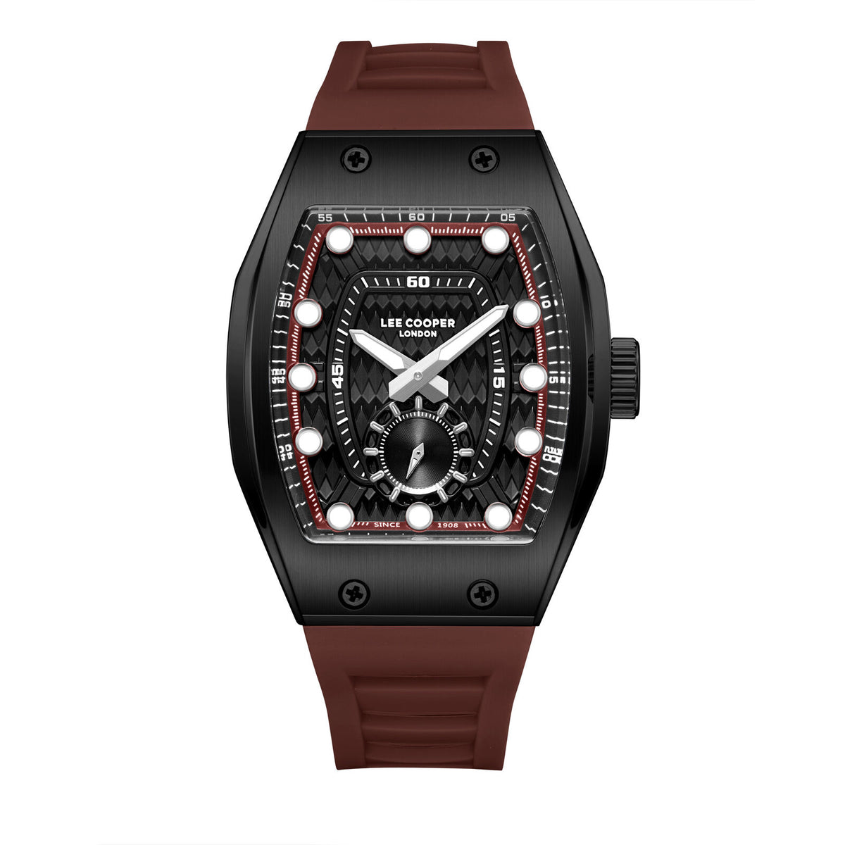 Lee Cooper Men's  Analog Watch Black Dial With Red Silicone Strap,LC08264.658