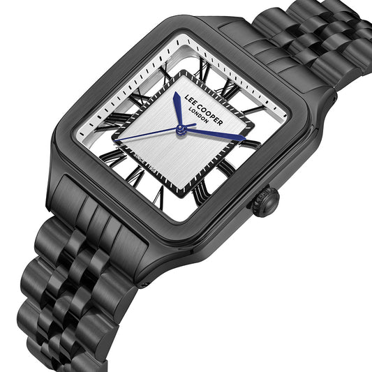 Lee Cooper Men's Analog Watch with Silver Dial and Black Stainless Steel Band, LC08282.630
