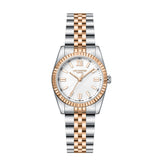 Lee Cooper Women's Analog Watch with White Mother Of Pearl Dial and Silver/Rose Gold Stainless Steel Band, LC08303.520