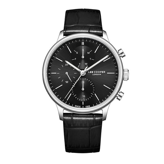 Lee Cooper Men's Multifunction Watch with Black Dial and Black Leather Band, LC08333.351