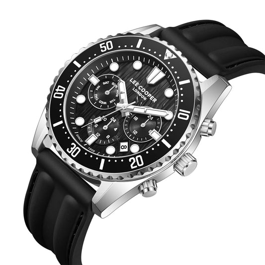 Lee Cooper Men's Multifunction Watch with Black Dial and Black Silicone Band, LC08335.351