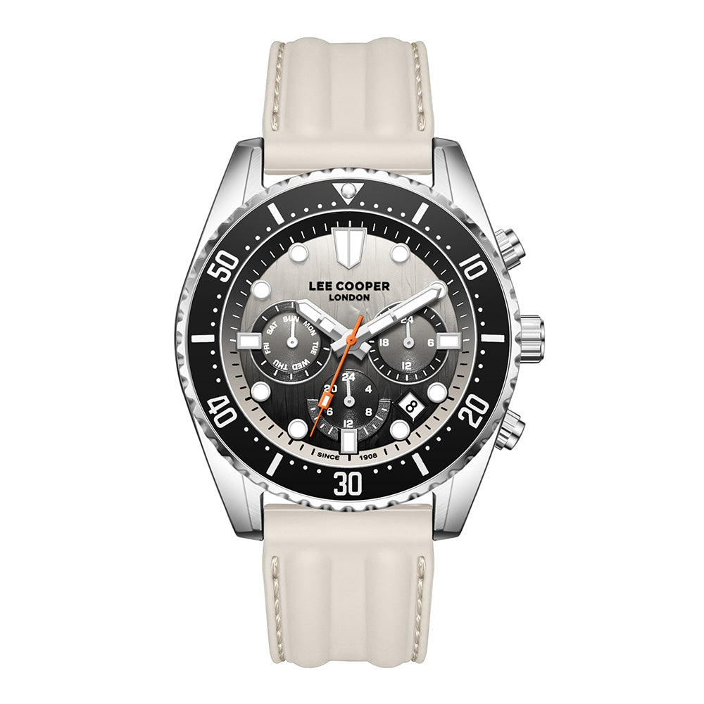 Lee Cooper Men's Multifunction Watch with Black Dial and Grey Silicone Band, LC08335.356