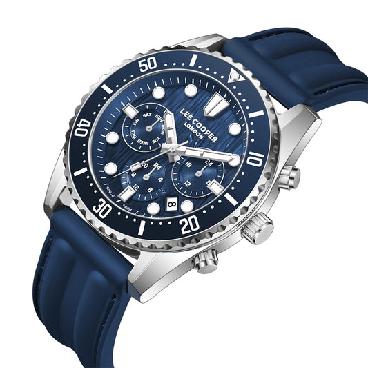 Lee Cooper Men's Multifunction Watch with Dark Blue Dial and Dark Blue Silicone Band, LC08335.399