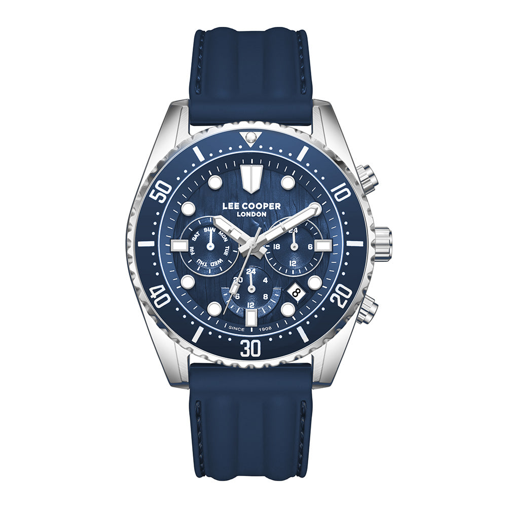 Lee Cooper Men's Multifunction Watch with Dark Blue Dial and Dark Blue Silicone Band, LC08335.399