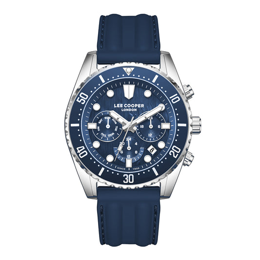 Lee Cooper Men's Multifunction Watch with Dark Blue Dial and Dark Blue Silicone Band, LC08335.399