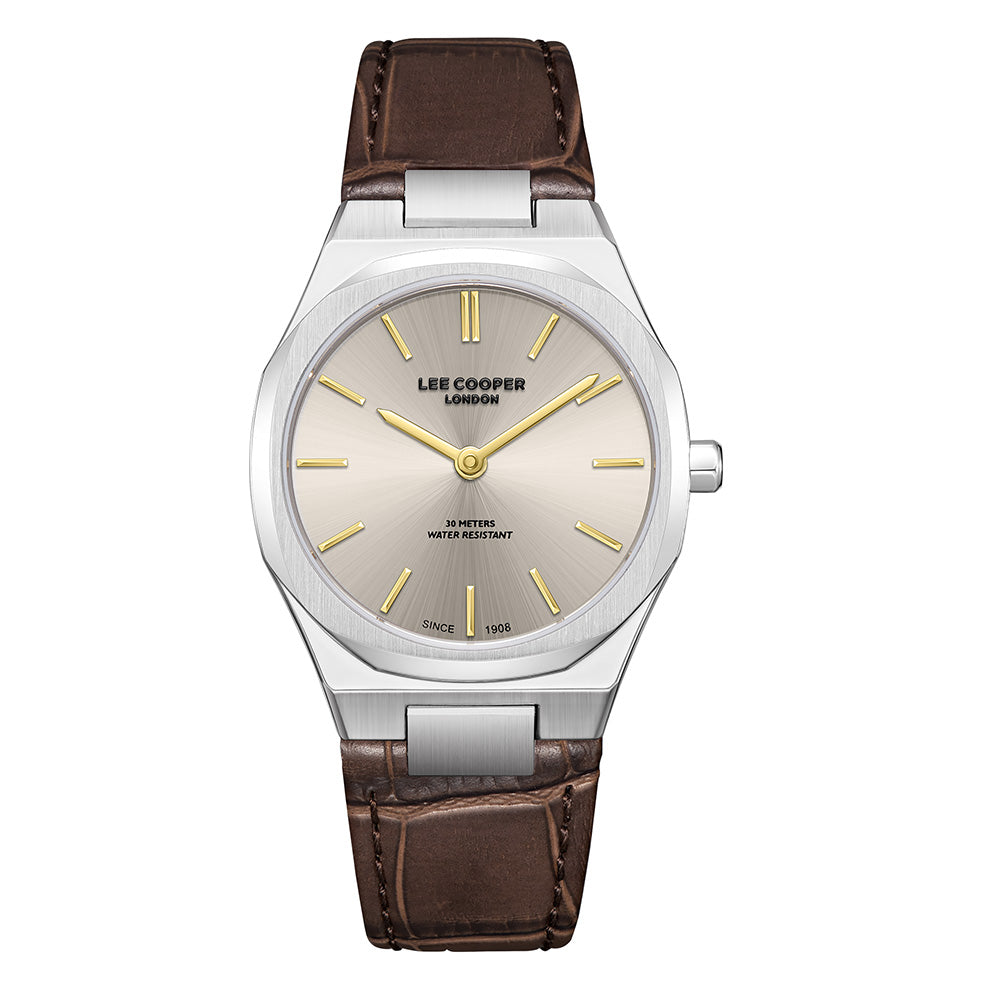 Lee Cooper Women's Analog Watch with Grey Dial and Dark Brown Leather Band, LC08337.362