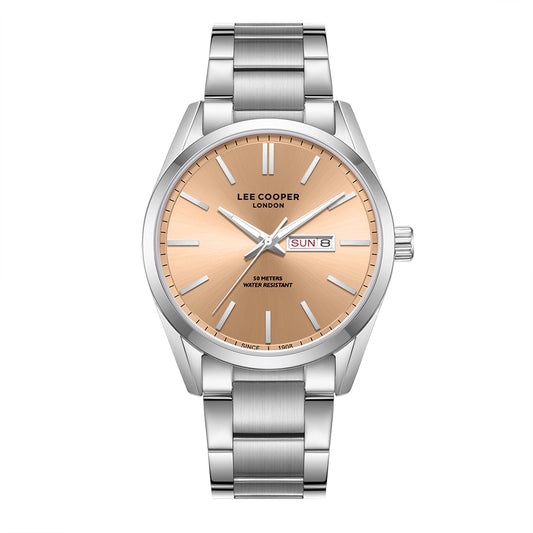 Lee Cooper Men's Date Analog Watch with Rose Gold Dial and Stainless Steel Band, LC08340.301