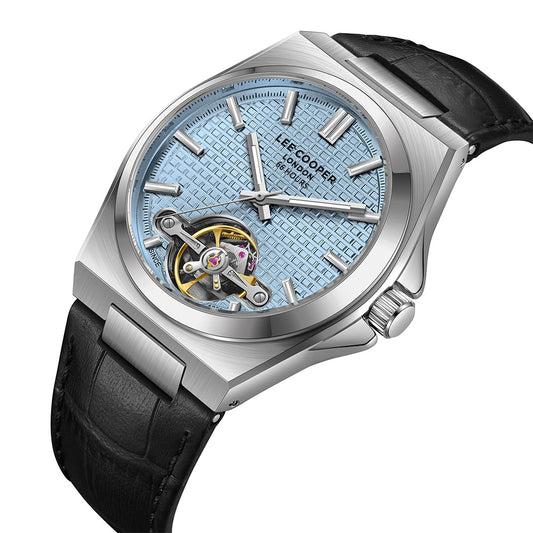 Lee Cooper Men's Automatic Watch with Blue Dial and Black Leather Band, LC08342.301