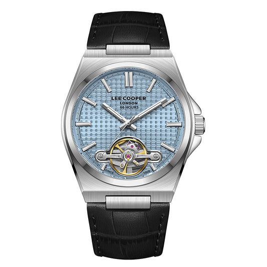 Lee Cooper Men's Automatic Watch with Blue Dial and Black Leather Band, LC08342.301