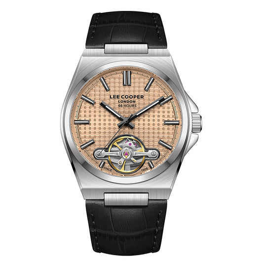 Lee Cooper Men's Automatic Watch with Grey Dial and Black Leather Band, LC08342.371