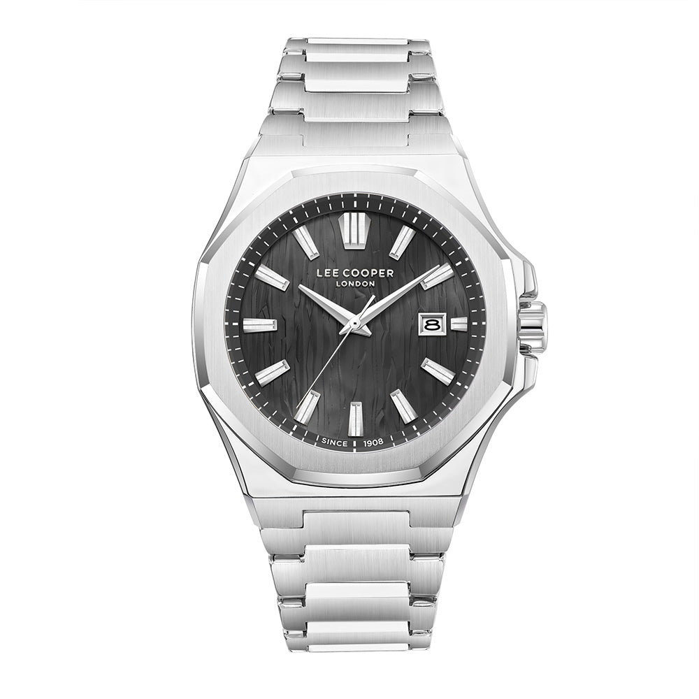Lee Cooper Men's Date Analog Watch with Black Dial and Stainless Steel Band, LC08343.350