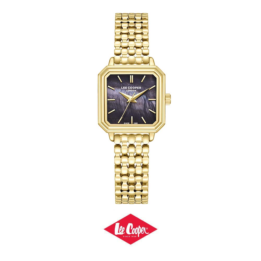 Lee Cooper Women's Analog Watch with Black Mother Of Pearl Dial and Gold Stainless Steel Band, LC08358.150